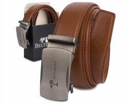 Beltimore Férfi bőr Öv ezüst automata csattal, barna színben (Beltimore-A50brown_125)