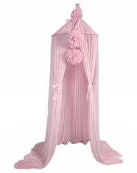 Koell Tüll baldachin két pomponnal, mennyezetre szerelhető, Púder Rózsaszín (BAL-SF-TIUL-11)