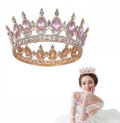  Fém Tiara Ékszerekkel korona tiara királynő rózsaszín köves jelmez (GMC13)