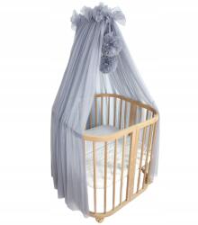 Koell Tüll baldachin pomponokkal kiságyhoz Galambszürke (BAL-LO-TIUL-12)