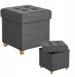 SONGMICS Tároló puff Kárpitozott Steppelt lábtartó tárolórekesszel Szürke (LSF14GYZ)