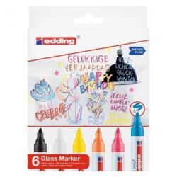 edding 6 db üvegmarker készlet, Edding, kerek hegy 1.5-3mm, 126x181mm, többszínű (ATE-566044)