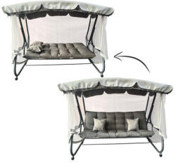  Kerti hintaágy acélrácsos szürke színű, (220 x 130 x 175 cm) szúnyoghálóval