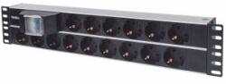 INTELLINET 19 2U Rackmount 15-Way Power Strip - German Type, With Double Air Switch, 3M Power Cord (Euro 2-Pin Plug)