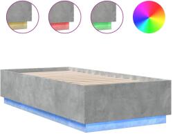 vidaXL betonszürke szerelt fa ágykeret LED-del 90 x 200 cm (3209635) (3209635)