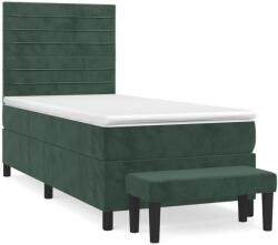 vidaXL sötétzöld bársony rugós ágy matraccal 90 x 200 cm (3137884) (3137884)