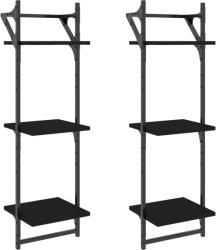 vidaXL 2 db 3-szintes fekete falipolc rúddal 30x25x100 cm (836258) (836258)