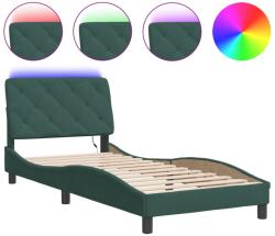 vidaXL sötétzöld bársony ágykeret LED-világítással 90 x 200 cm (3213834) (3213834)