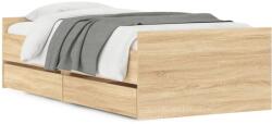 vidaXL sonoma-tölgyszínű műfa ágykeret fiókokkal 90 x 200 cm (3207373) (3207373)