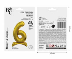 GoDan Balon folie stativ sub forma de cifra, auriu 74 cm GD1936-6 Baloane folie Tip Cifra 6 (GD1936-6)