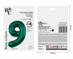 GoDan Balon folie sub forma de cifra, verde, 85 cm GD1938-9 Baloane folie Tip Cifra 9 (GD1938-9)