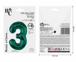 GoDan Balon folie sub forma de cifra, verde, 85 cm GD1938-3 Baloane folie Tip Cifra 3 (GD1938-3)