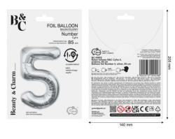 GoDan Balon folie sub forma de cifra, argintiu, 85 cm GD1937-5 Baloane folie Tip Cifra 5 (GD1937-5)