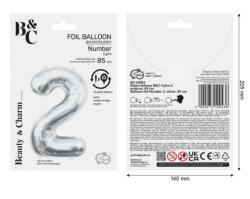 GoDan Balon folie sub forma de cifra, argintiu, 85 cm GD1937-2 Baloane folie Tip Cifra 2 (GD1937-2)