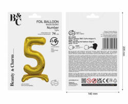 GoDan Balon folie stativ sub forma de cifra, auriu 74 cm GD1936-5 Baloane folie Tip Cifra 5 (GD1936-5)