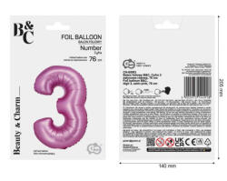 GoDan Balon folie sub forma de cifra, roz satinat, 76 cm GD1940-3 Baloane folie Tip Cifra 3 (GD1940-3)