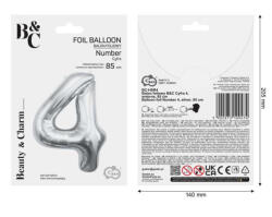 GoDan Balon folie sub forma de cifra, argintiu, 85 cm GD1937-4 Baloane folie Tip Cifra 4 (GD1937-4)