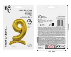 GoDan Balon folie stativ sub forma de cifra, auriu 74 cm GD1936-9 Baloane folie Tip Cifra 9 (GD1936-9)