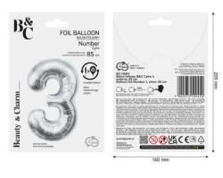 GoDan Balon folie sub forma de cifra, argintiu, 85 cm GD1937-3 Baloane folie Tip Cifra 3 (GD1937-3)