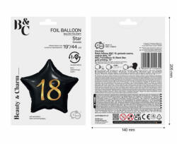 GoDan Balon Folie 18 Ani, Model Stea Negru 48 cm GD1965 Baloane folie (GD1965)