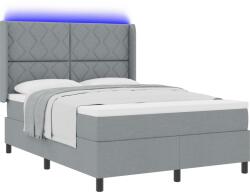 vidaXL Boxspring Ágy Matrac és LED Fény Világosszürke 160x200 cm Szövet (3343574) (3343574)