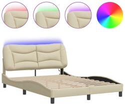 vidaXL krémszínű szövet ágykeret LED-világítással 140 x 200 cm (3213709) (3213709)