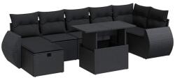 vidaXL 8 részes fekete polyrattan kerti ülőgarnitúra párnákkal (3327905) (3327905)