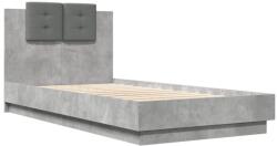 vidaXL betonszürke szerelt fa ágykeret fejtámlával 90 x 190 cm (3209971) (3209971)