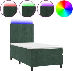 vidaXL sötétzöld bársony rugós és LED-es ágy matraccal 100x200 cm (3136230) (3136230)