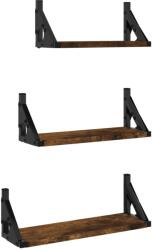 vidaXL 3 részes füstölt tölgy színű szerelt fa fali polc szett (836320) (836320)