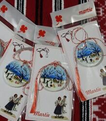  Martisor banut pictat, imagini din lumea satului, iarna