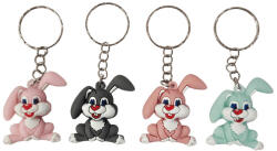  Nyuszis kulcstartó (ülő nyuszik), műanyag, 3x3, 5cm, többféle (KGG-058229) - mesescuccok