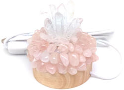 R. M. ékszer Lámpa fa talpas USB rózsakvarc hegyi félgömb 6cm (017452)