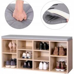 Oskar Szekrény Cipőtartó polc Kárpitozott ülőfelület Fa pad 10 polc Tölgy (S67)