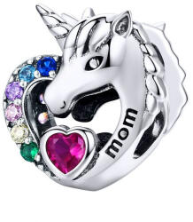 BeSpecial Talisman argint cu unicorn si zirconii multicolore si mesaj Mom (PST0173)