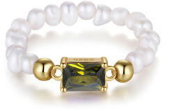 BeSpecial Inel argint 925 elastic placat cu aur 14K cu perle naturale si zirconiu (IRR08)