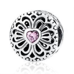 BeSpecial Charm argint 925 cu floare si inima roz - Friendship starts with loving hearts - Be Nature PST0041 (PST0041)
