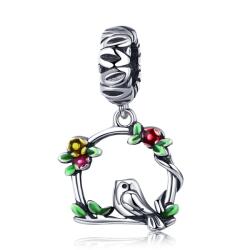 BeSpecial Charm argint 925 inimioara cu floricele si vrabiuta - Be Nature PST0127 (PST0127)