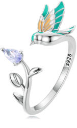 BeSpecial Inel argint reglabil colibri si floare (IZT0112)