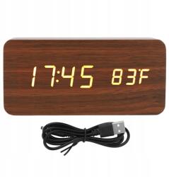 Ora Ébresztőóra Elektronikus Led Fa Álló Dátum Hőmérő Sötétbarna (337360745)