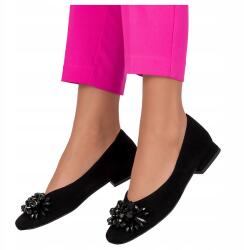 Casu Fekete Női Bőr Balerinacipő Kristályokkal Divatos Lengyel Termék 39-es (2458-300)