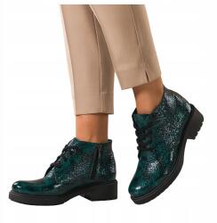 Casu Bokacsizma Zöld Bőr Női Bélelt Fűzött Lakkozott Divatos R 36 (7104180000362)