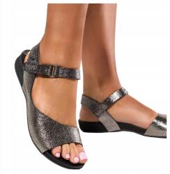 Casu Női Bőr Szandál Fényes Lapos Kényelmes Tépőzáras Grafit R 36 (7083490000364)