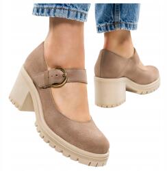 Casu Női Bőr Félcipő Bézs Széles Szárú Divatos Öv Csat R 40 (7081840000408)