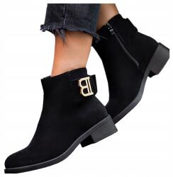 Casu Női Bokacsizmák Fekete Alacsony Sarkú Építőkocka Divatos Arany Díszítés 38 (7085000000383)