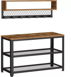 VASAGLE Cipőtároló pad + fali ruhaakasztó, rusztikus barna 30x73x45cm (LCR073K01)