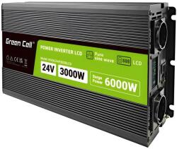 Green Cell PowerInverter LCD 24 V 24 V 3000W/60000W jármű inverter kijelzővel - tiszta szinusz hullámmal (INVGC24P3000LCD)