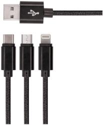 Setty 3in1 kábel - USB - Lightning / Type-C / MicroUSB fekete szövet kábel 2A, 1, 2m (TG-TF5900495842831)
