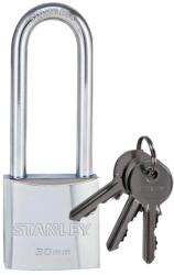 Somogyi STANLEY S742-015 krómozott, tömör sárgaréz lakat, 30 mm, 3 kulcsos, hosszú kengyellel