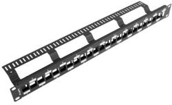 Lanberg PPKS-1224-B 19" 1U üres fekete patch panel 24 db Keystone jack fogadására, kábeltartóval (PPKS-1224-B) - pcx